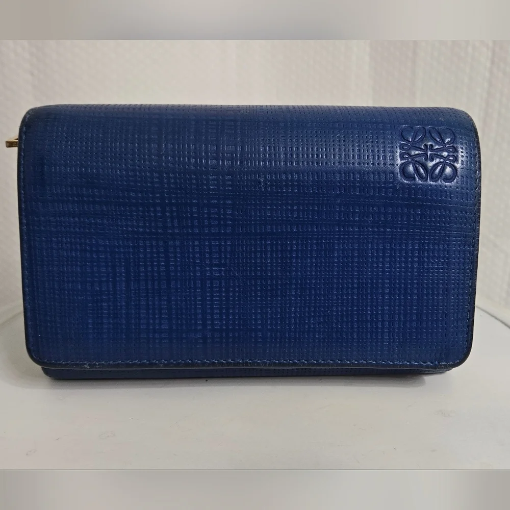 EUC Loewe Textured Navy Leather Wallet